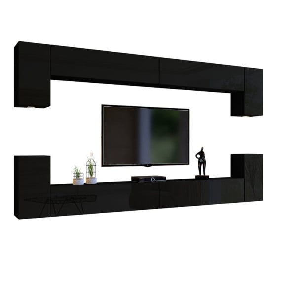 Meblościanka do salonu czarny połysk 350 cm PREMIUM