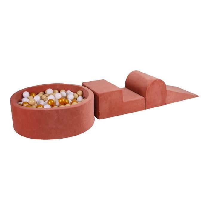 MeowBaby® Percorso motorio in 3 pezzi con piscina di palline 90x30 cm, Rosso Marsala: Bianco-Beige-Oro