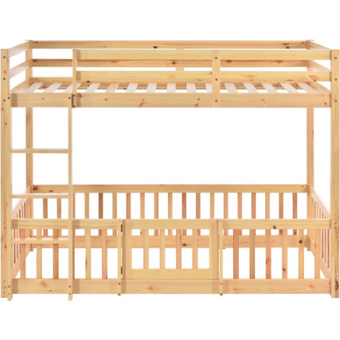 DRIPEX Lit Superposé 200x90cm avec escalier à angle droit,Lit Enfant avec barrières de sécurité et petites portes,naturel