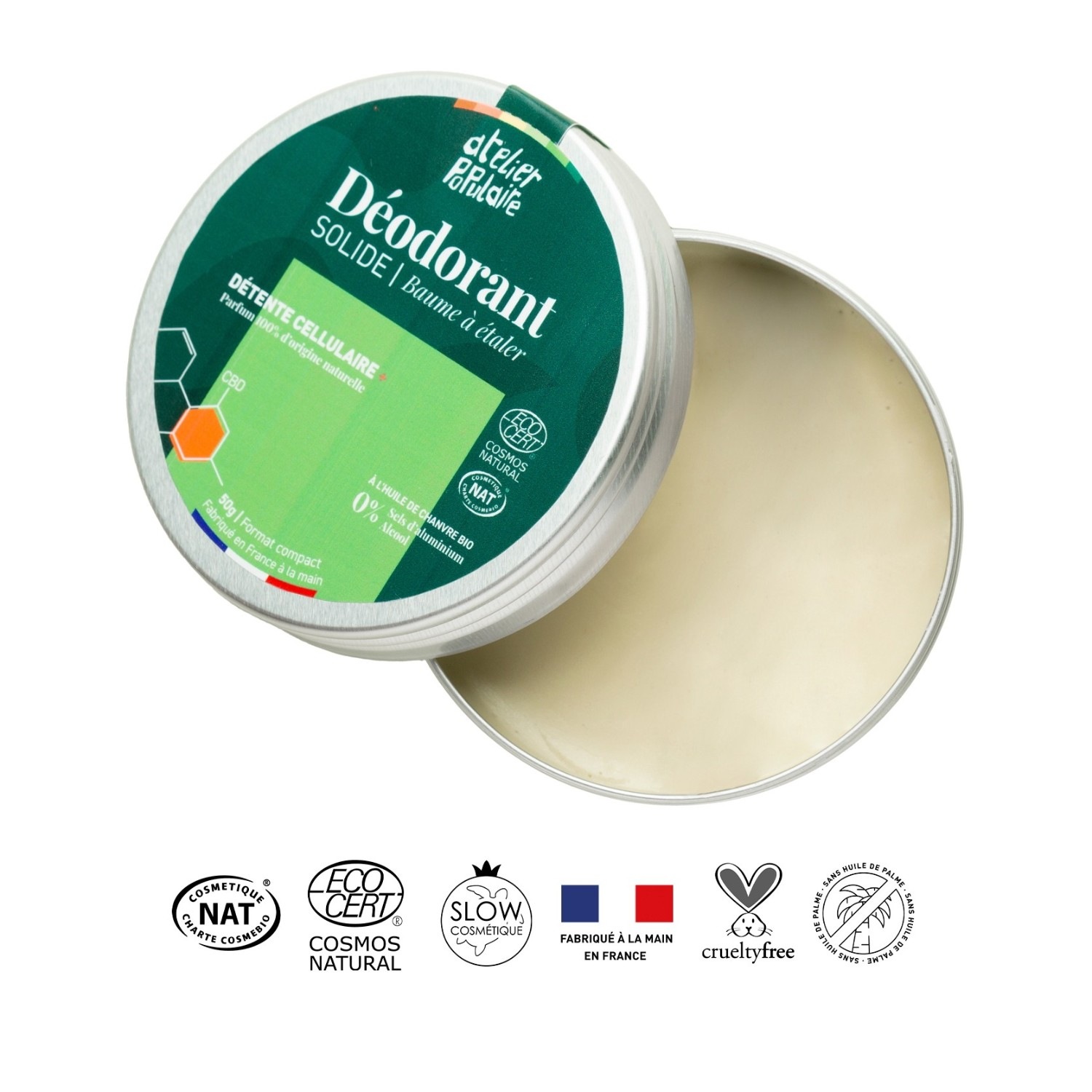 atelier populaire Déodorant solide certifié bio | Détente cellulaire + CBD