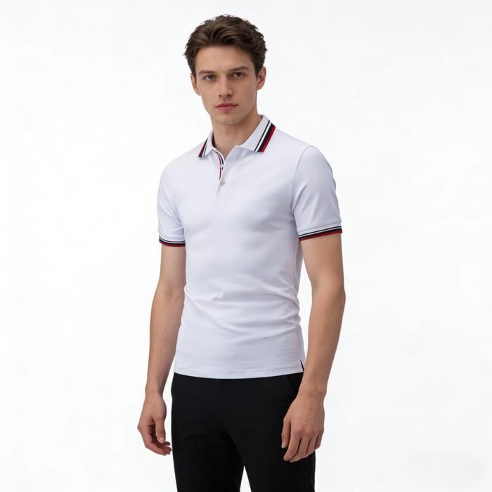 Men's Short Sleeve Slim Fit Polo Shirt, White, L