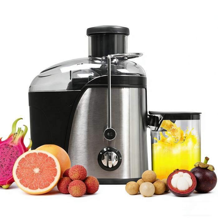 Licuadora centrífuga de 400 W con boca de alimentación ancha, fácil de limpiar, de acero inoxidable, libre de BPA, para frutas y verduras.