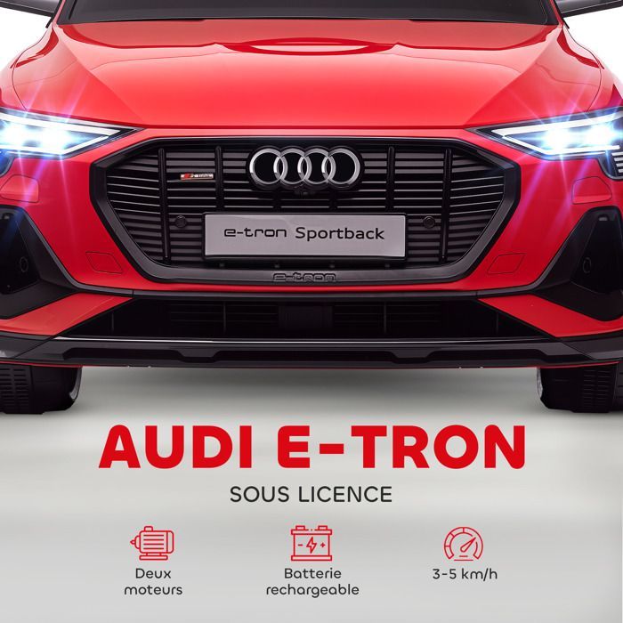 Coche eléctrico infantil - HOMCOM - Audi E-Tron Sportback 12V con licencia oficial, control remoto, LED, MP3, USB - PP - Rojo