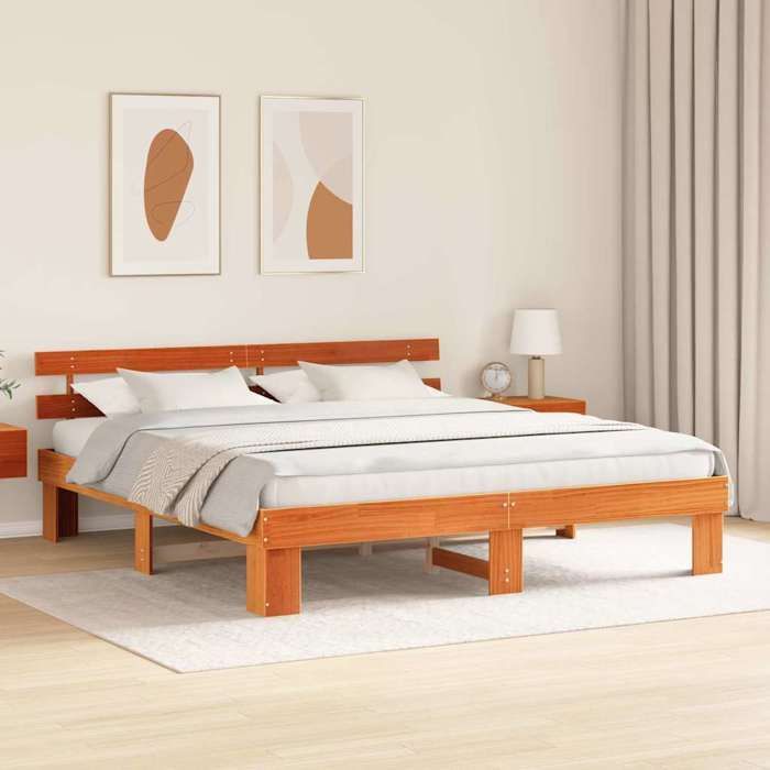 Cama doble CHIC para adultos - Estructura de cama de 200 x 200 cm, color marrón, madera maciza de pino #Sara61827