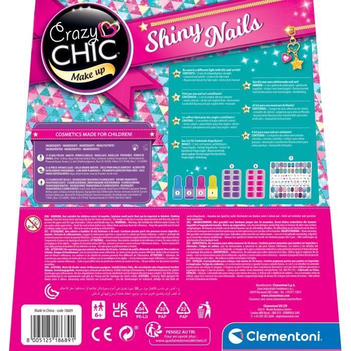Clementoni - Kit manucure phosphorescents pour enfant - Vernis, faux ongles et autocollants - Dès 7 ans