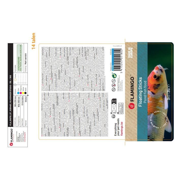 Alimento en barra para peces de estanque, 35 litros o 3 kg - Flamingo
