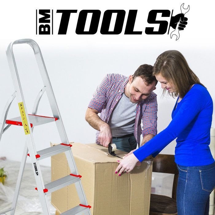 Scala a 4 gradini BM TOOLS BMT-ESC4-ALU - Altezza di lavoro: 79 cm - Compatta e facile da riporre - Realizzata in alluminio