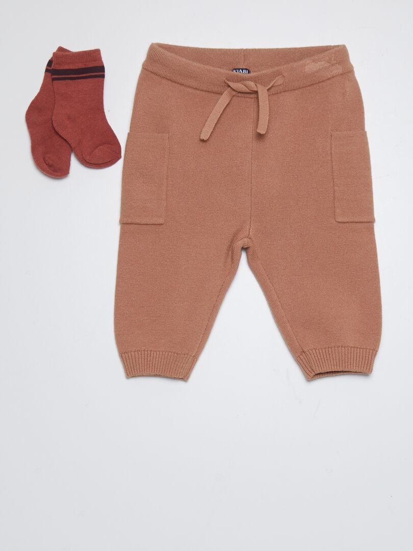 Joggingbroek met opgestikte zakken + sokken - BRUIN