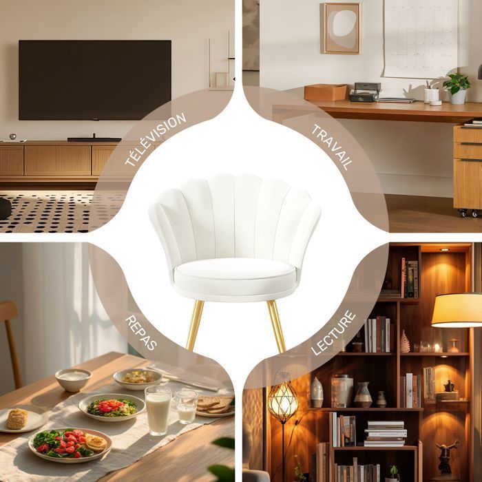 HAWTHYHOME Velvet Lounge Chair, Moderne Design Lænestol, Polstret Sminkestol, Guldmetalben, Hvid