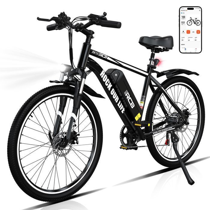 RCB Vélo Électrique 26 Pouces E-Bike Urbain Adulte,Moteur 350W,Batterie 36V/10.4Ah,7 Vitesses,Contrôle APP, Noir