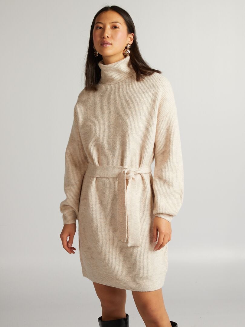 Maxi trui met riem - BEIGE