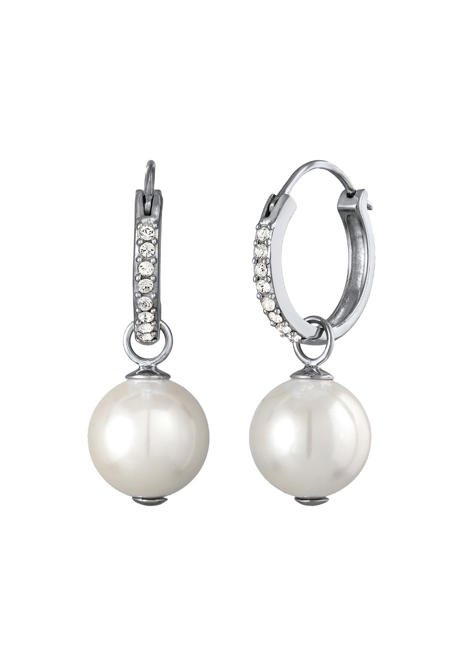 Elli Femmes Créoles étincelantes avec perles de coquillage et cristaux en argent sterling 925 Plaqué or
