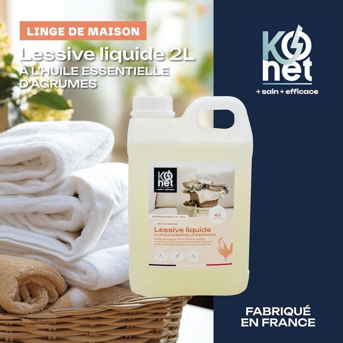 Detergente líquido para ropa, aroma cítrico, aceites esenciales cítricos orgánicos, 40 lavados, 2 L