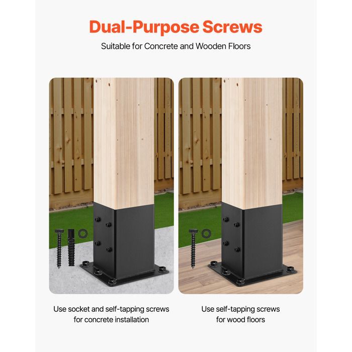 Soporte para poste de madera VEVOR de 140x140 mm - Base para poste - Paquete de 4 - Tamaño interno 142x142 mm - Fabricado en acero al carbono robusto - Negro