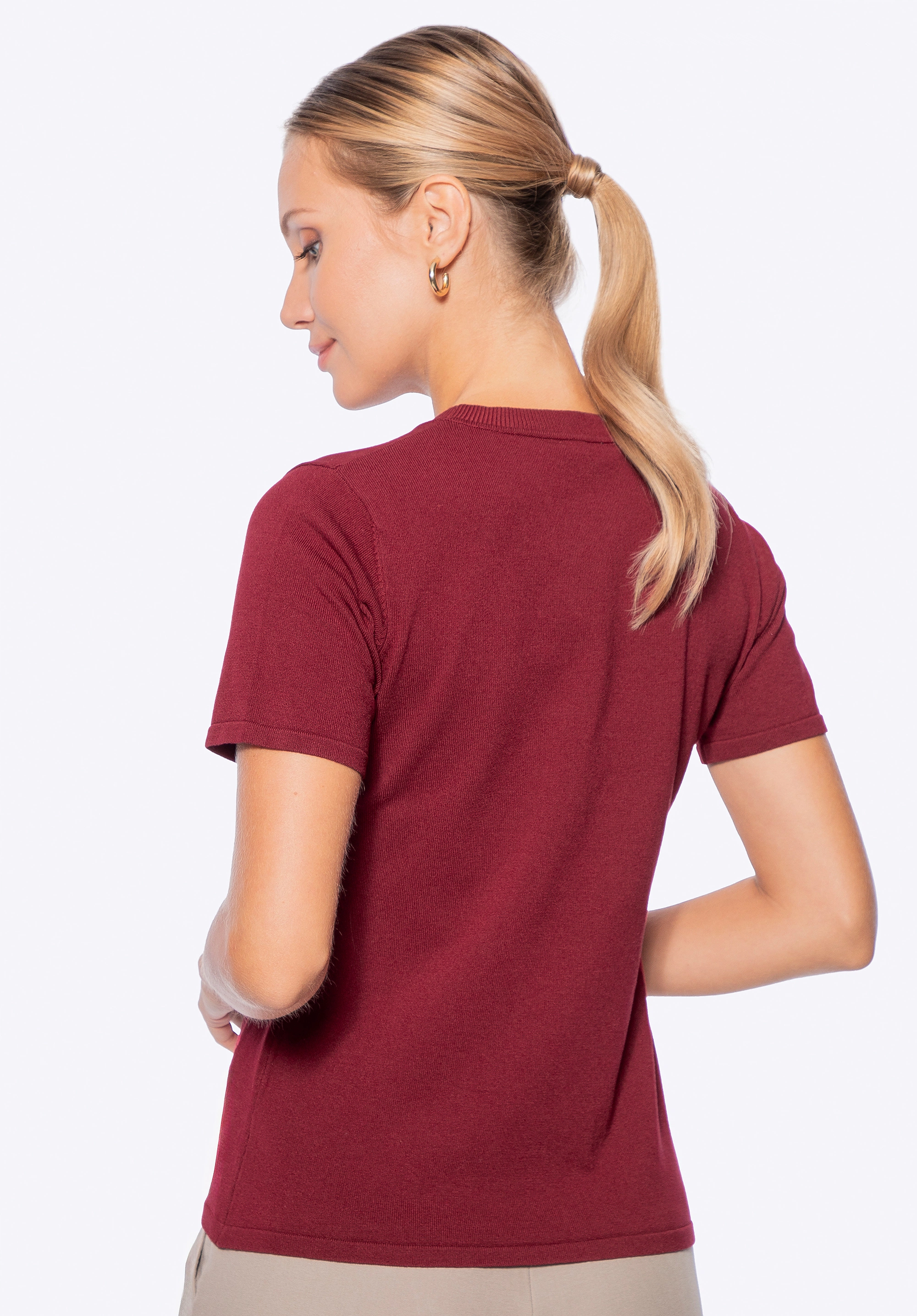 Sweter damski z krótkim rękawem bordowy