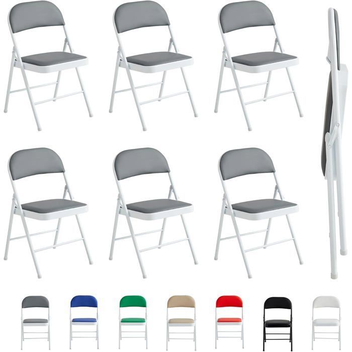 mcc direct Set of 6 folding faux leather chairs with metal frame and padded seat (grey)