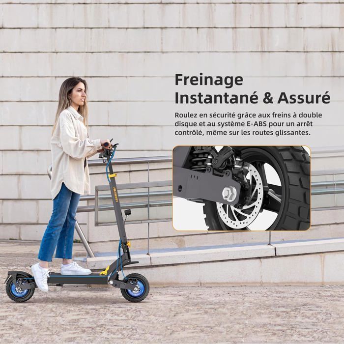 Patinete elétrico Ausom L1 - Motor de 1100 W (pico) - Bateria de 15,6 Ah - Pneus sem câmara de 10