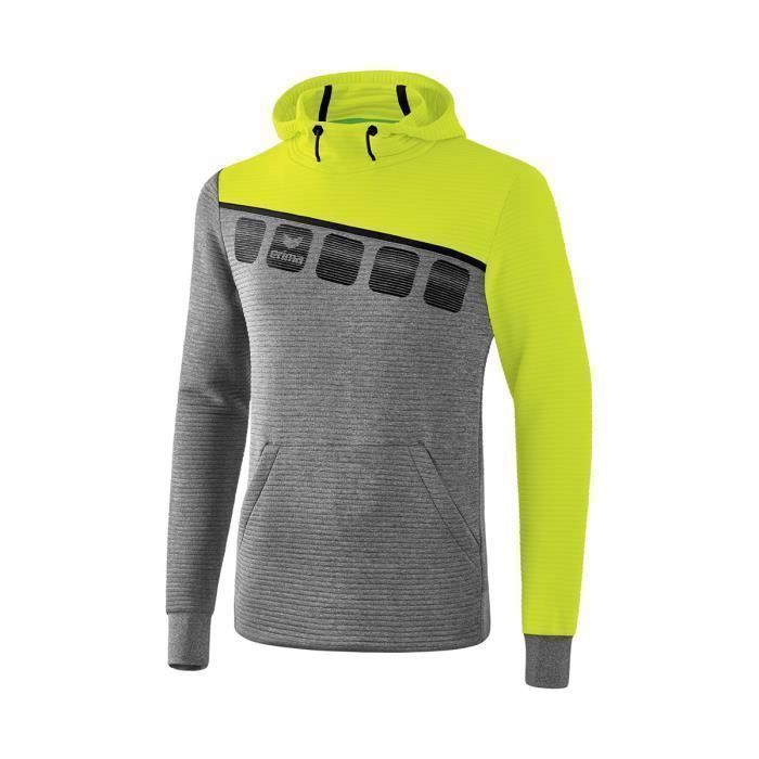 Sudadera con capucha Junior - Erima - 5-C - Gris jaspeado/amarillo fluorescente/negro - Multideporte - Niño