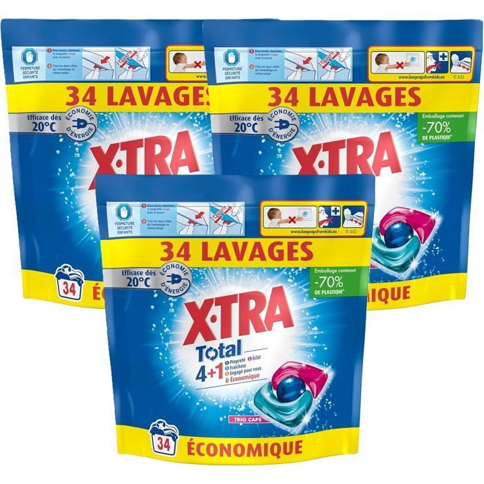 Xtra Total - Confezione da 3 capsule per bucato - Trio-Caps - 4 più 1 - Originale