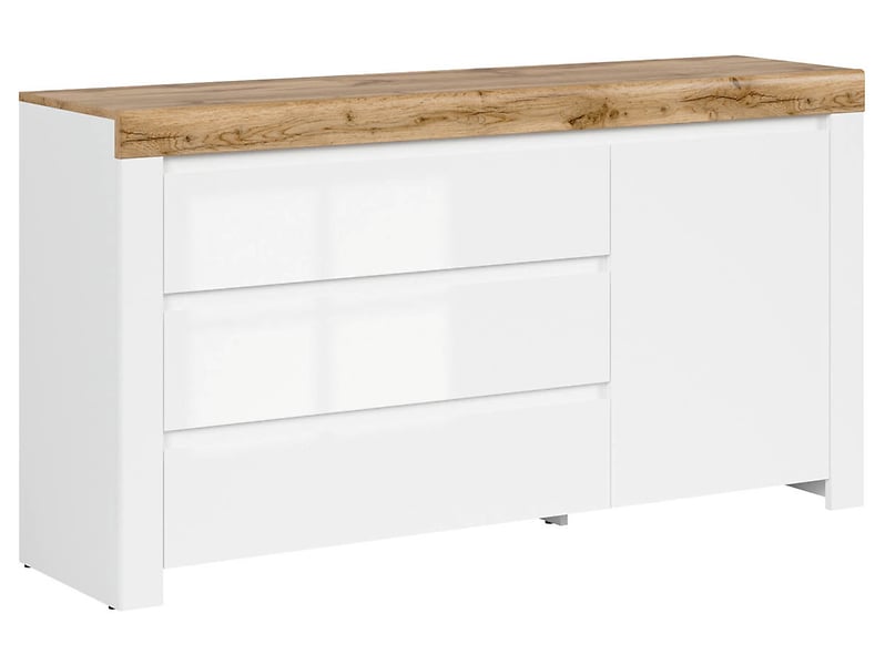 Komoda Holten 156 cm z drzwiami i 3 szufladami biała/dąb wotan