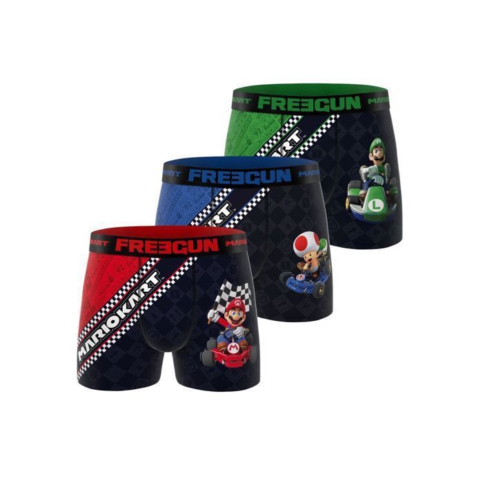 Boxer da uomo Freegun MARIO KART, intimo da uomo - Nero (confezione da 3)