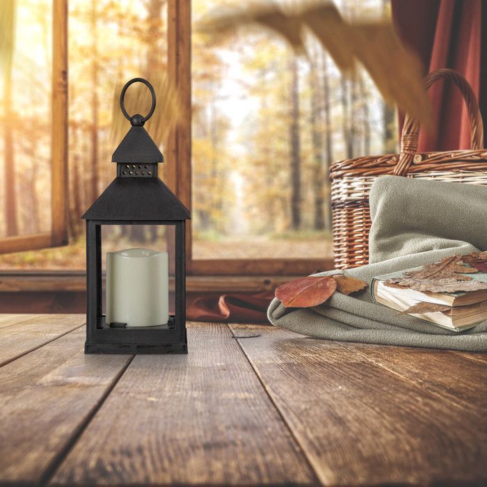Relaxdays LED-lantaarns, kaars met vlameffect, voor buitengebruik, nostalgische lantaarn, hoogte 23 cm, zwart