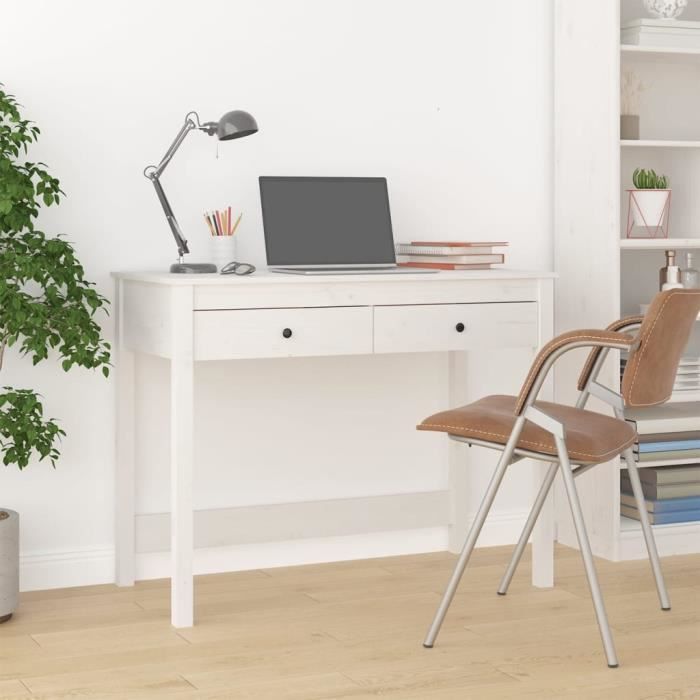 vidaXL Desk with Drawers, White, 100x50x78 cm, Solid Pine Wood, 824644