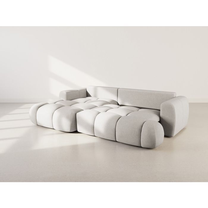 Yulin - Canapé d'angle gauche 4 places convertible avec coffre en tissu bouclette - Gris clair