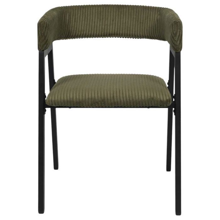 Lot de 2 fauteuils de table design en métal et velours côtelé coloris vert - AMORY
