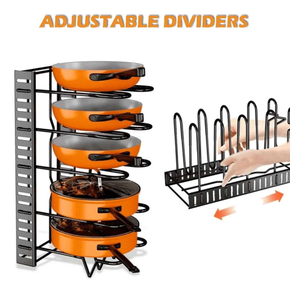 Étagère de rangement pour casseroles et poêles à 8 niveaux, boîte de rangement en métal pour placard de cuisine, idéale pour Noël