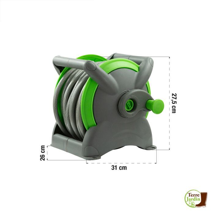 Tubo da giardino da 15 m con avvolgitubo e accessori.