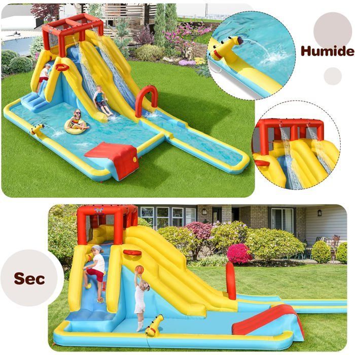 Château Gonflable Aquatique avec Piscine et Toboggan - GOPLUS - Pour 3 Enfants 3-10 Ans - Max. 160KG
