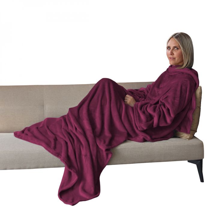Coperta in pile integrale con maniche e tasca - Adulto 210 x 140 cm - Prugna - Vivezen