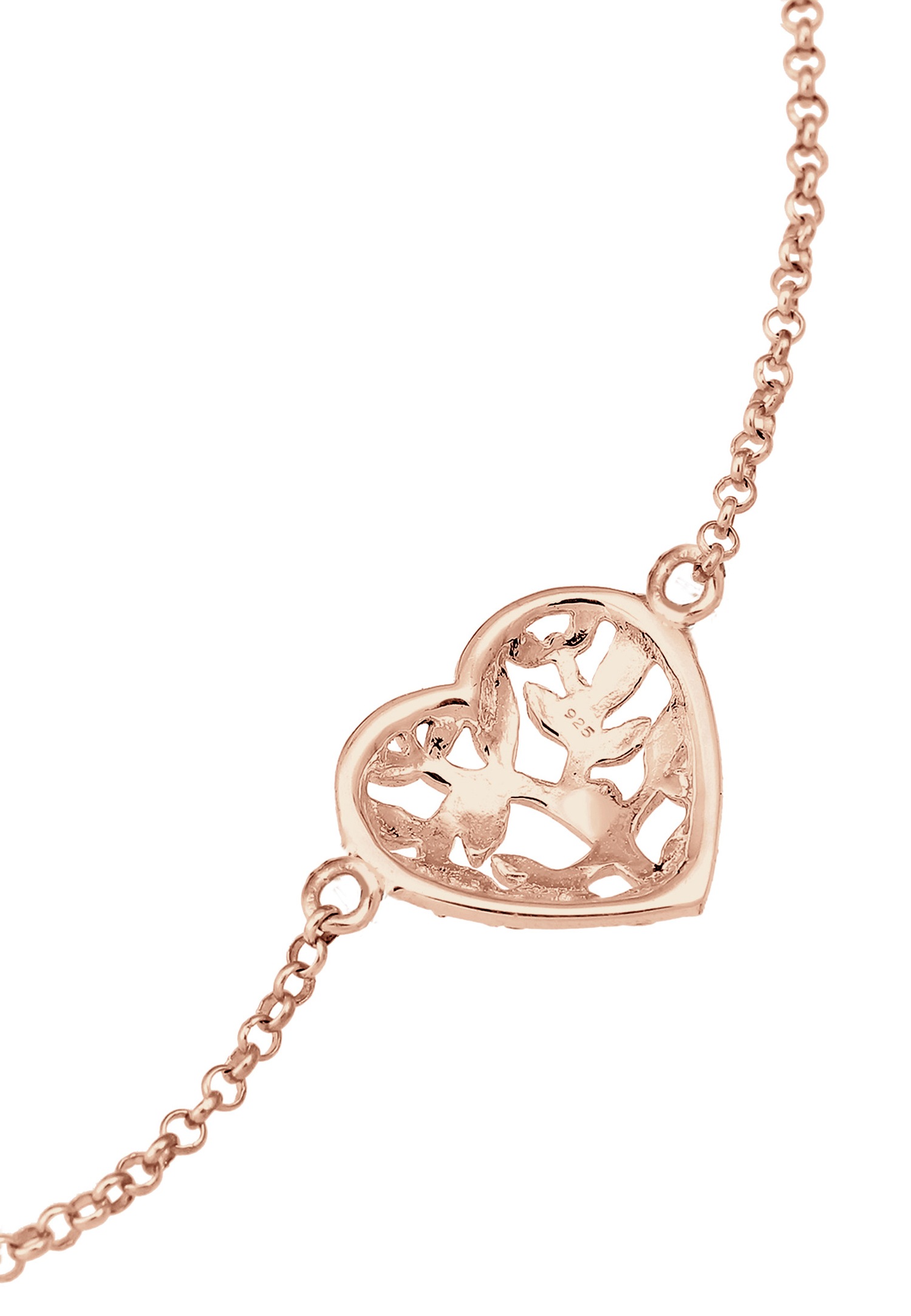 Elli Arbre de vie Coeur Feuille Floral  Plaqué Or Rose Argent (925/1000)