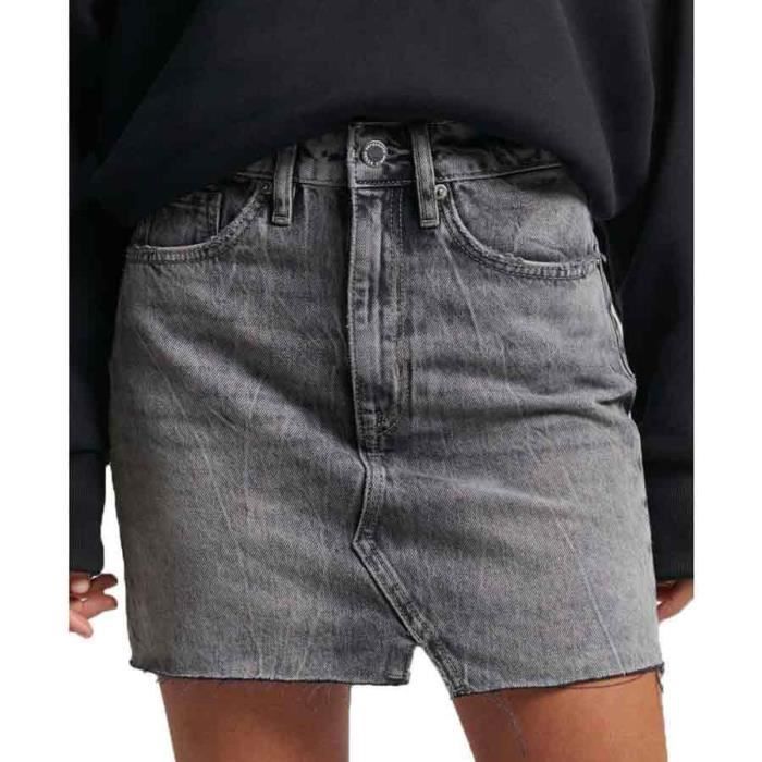 Mini-jupe en jean Vintage - SUPERDRY - finition ajustée - ourlet asymétrique - couleur Black marble