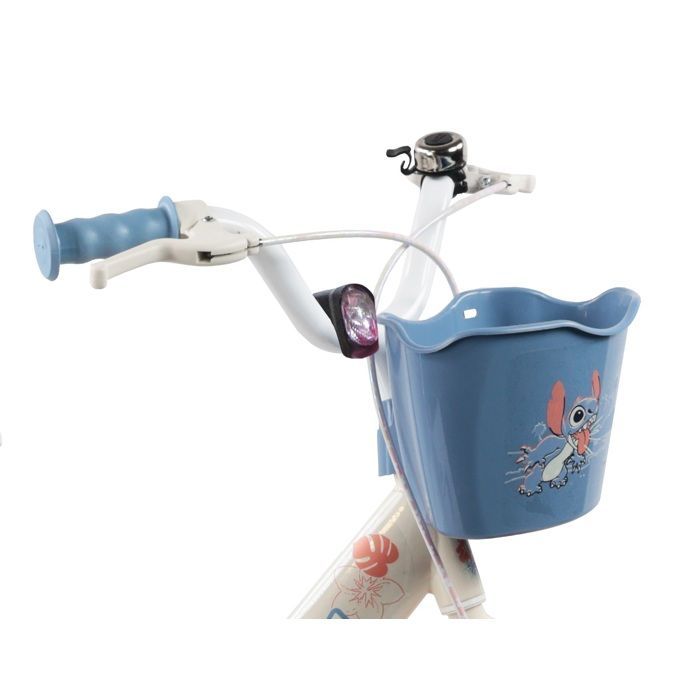 Bicicleta infantil - Modelo STITCH / DISNEY de 16'' - (Altura del niño: de 100 cm a 125 cm) - 2 frenos, cesta, portamuñecas y ruedines.