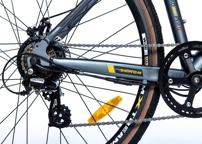 E-GRAVEL 28PRO, Equipped with full Shimano groupset, 8 speeds, TEKTRO disc brakes, integrated and removable 36V 10Ah lithium-ion battery