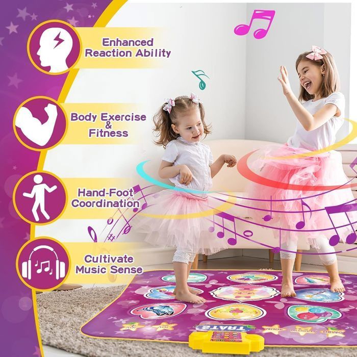 Tapis de Danse pour Enfants -Tapis de Jeu de Musique avec 9 Boutons Lumineux,Cadeaux d'anniversaire pour Filles de 3 à 15 Ans