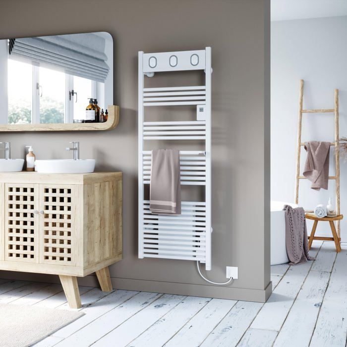 Electric fan-assisted towel warmer – MARAPI TOUCHSCREEN WHITE - 1750 W – Vertical – Fluid-filled – Electronic thermostat