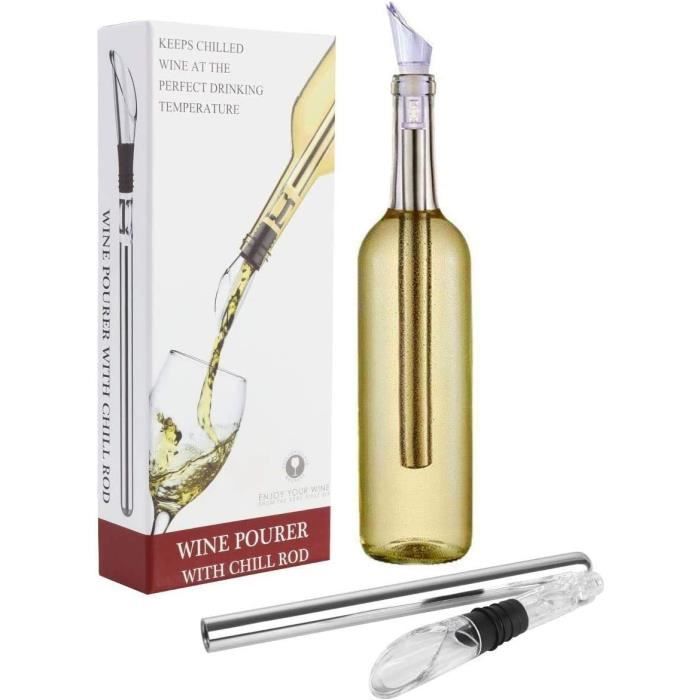 Enfriador de vino tipo varita con aireador y boquilla antigoteo, enfriador de botellas de acero inoxidable