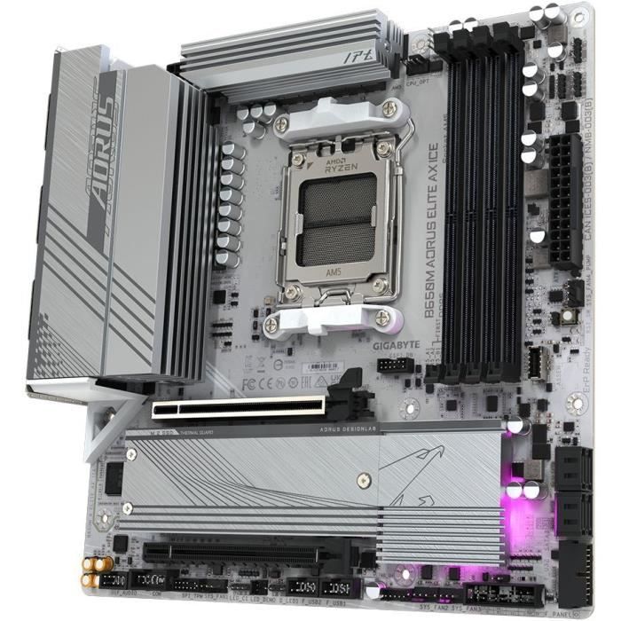 Carte mère - GIGABYTE - B650M AORUS ELITE AX ICE - Micro ATX - Wi-Fi 6E - DDR5 jusqu'à 8000 MHz