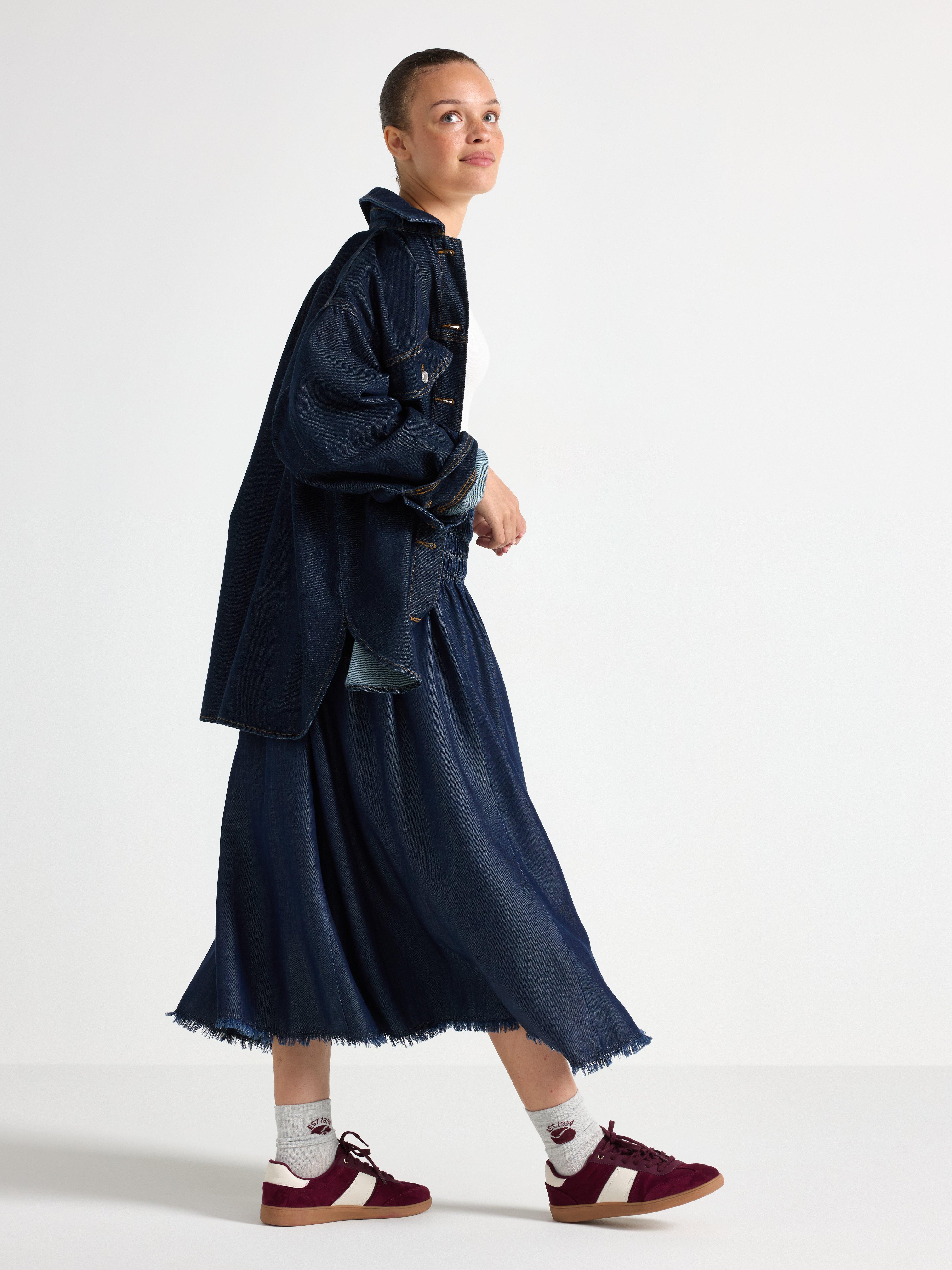 Midiskjørt med denim-look Mørk denim