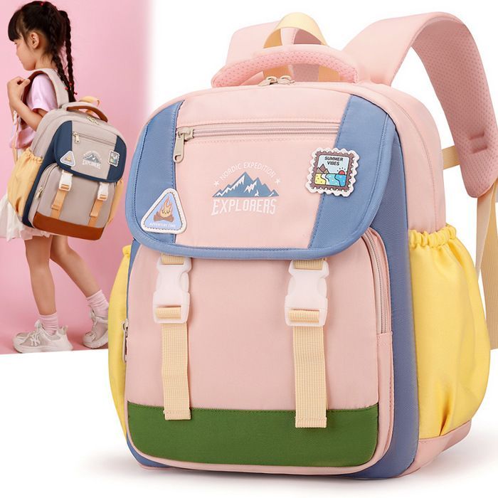Mochila infantil de nailon para jardín de infancia - 28x12x34cm - Mochila escolar ligera para niños y niñas - Marrón