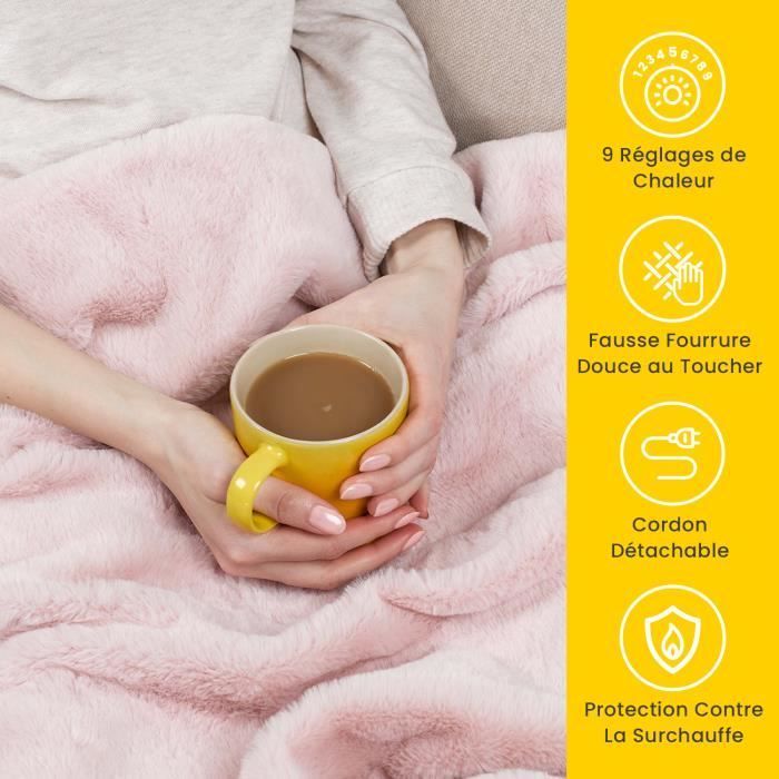 Cosi Home Luxury Electric Heated Blanket in Faux Fur, 180 x 130 cm, 9 Heat Settings, 9-Hour Timer - Pink