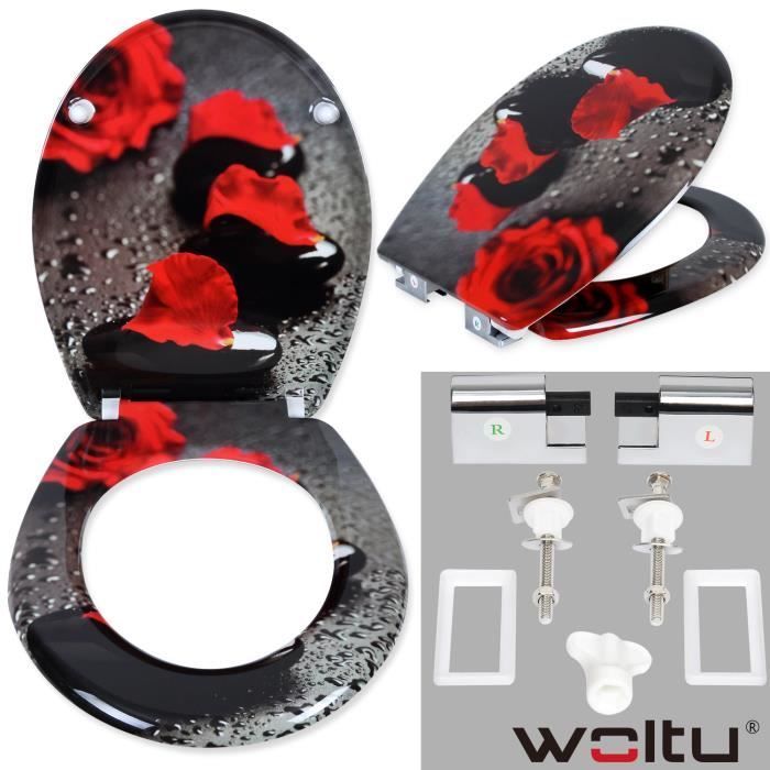 Asiento de inodoro WOLTU Duroplast con bisagra, tapa de inodoro, fijación rápida, antibacteriano, 45,5 x 37,1 cm, rojo rosado