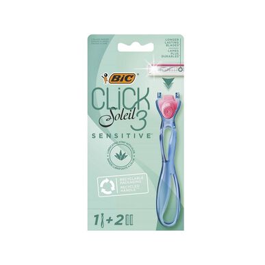 Bic Soleil Sensitive Click 3-bladers håndtaksett 1 håndtak 2 refiller 1 håndtak 2 refiller