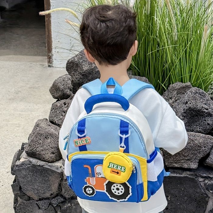 Children's cartoon design schoolbag - Green and Orange - Cute - Preschool to Grades 2-6 - Easy to clean - Foldable