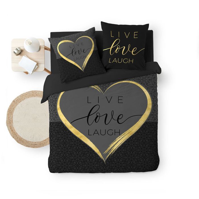 Housse de couette 240 x 220 cm + 2 taies – Coton 42 fils – Imprimé placé Crazy Love