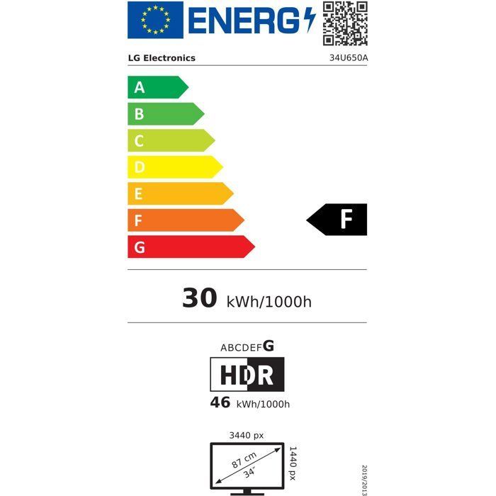 Ecran PC incurvé - LG -  34’’ - WQHD - 100Hz - Dalle IPS - 5ms - Ajustable en hauteur - 34U650A-B
