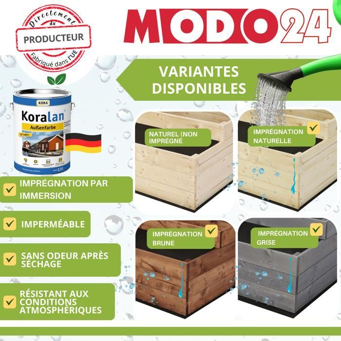 MODO24 Carré potager surélevé en bois, 4 niveaux en cascade, 54x117x120 cm, jardin/terrasse, kit jardinier inclus, brun imprégné